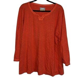 Cabelas Womens XL Orange Long Sleeve Tunic Top 100% Cotton Lightweight Casual